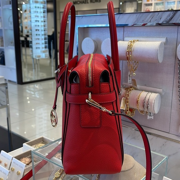 Michael Kors Mercer Medium Top-Zip Belted Satchel Crossbody Purse 
BRIGHT RED
NW - Picture 7 of 16